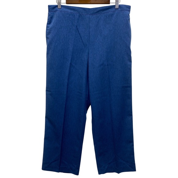 Alfred Dunner Pants - Alfred Dunner Petite 16P Blue Textured Pull On Flat Front Elastic Back Pants